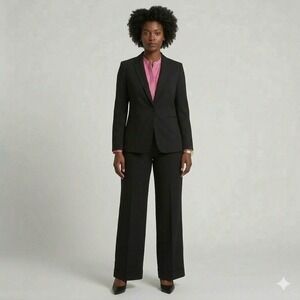 Ann Taylor Womens Black 2 Piece Pant Suit Blazer Trousers Set Size 12P